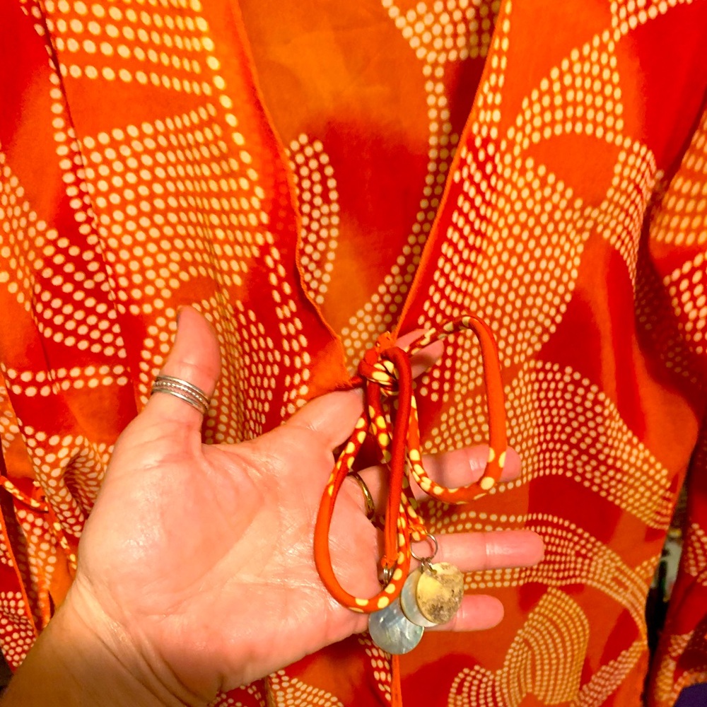 Vintage Bright orange 🧡swim cover up with shells tassels